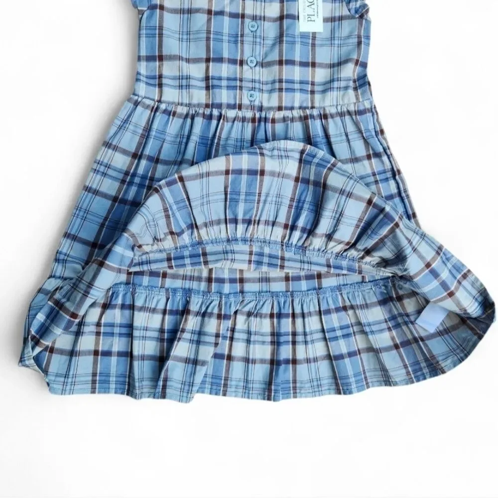 NWT! The Children's Place Girls Dress Monkey Blue Ruffle Sleeve And Hem Size 5/6